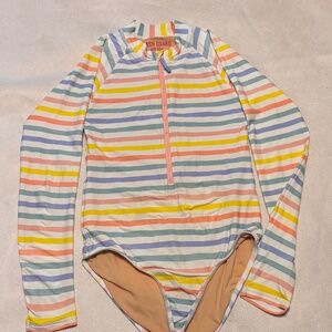 Crewcuts Girls One Piece Rash Guard UPF 50+ Stripes Multi Sz 12
